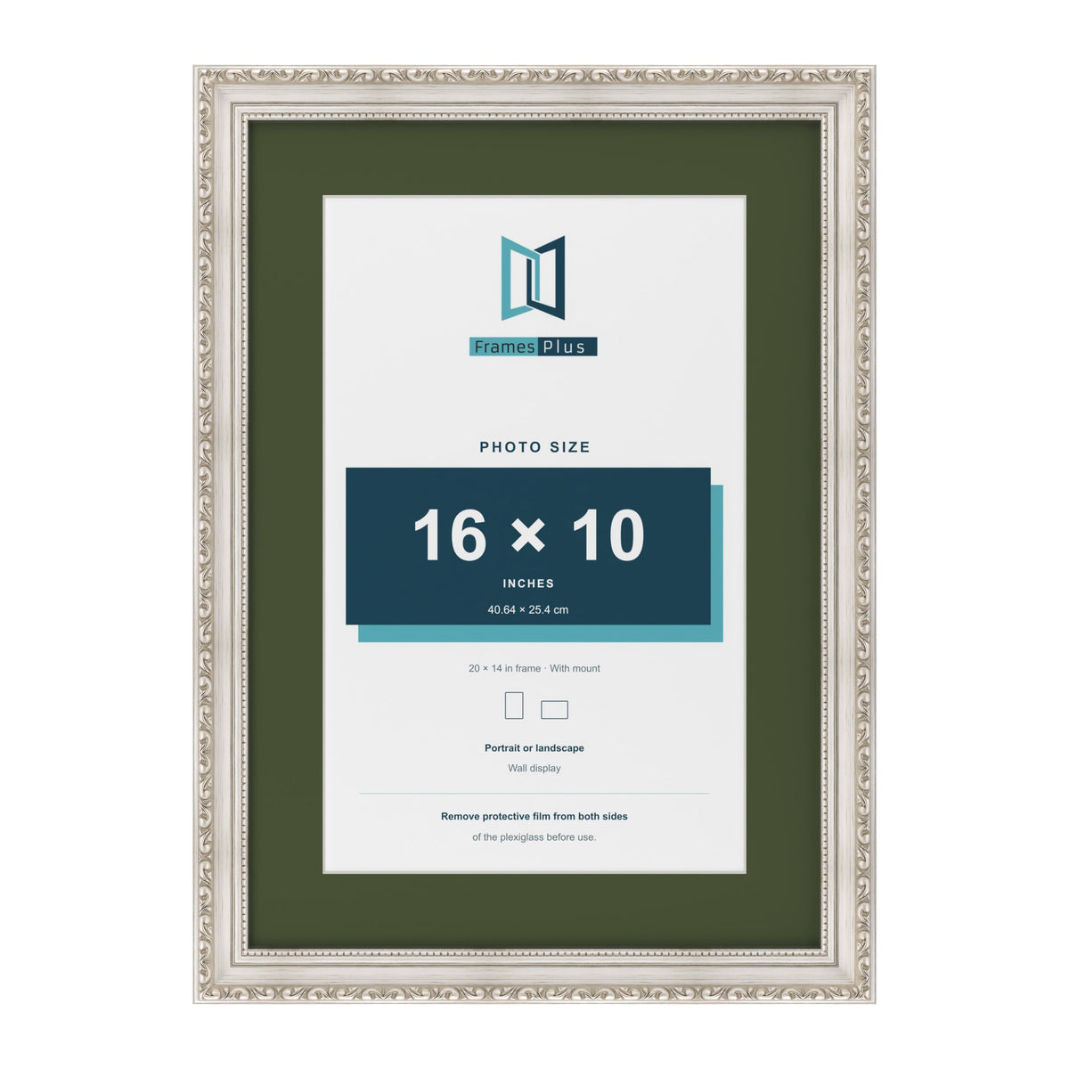 Louis Silver 20 x 14 inch picture frame with a green mount for a 16 x 10 inch photo