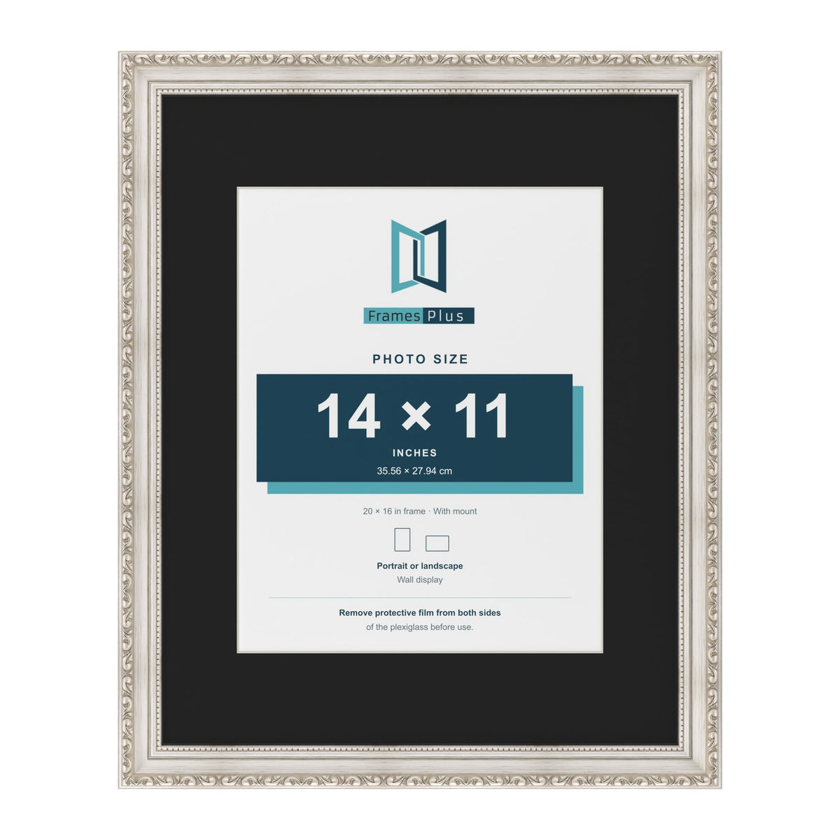 Louis Silver 20 x 16 inch picture frame with a black mount for a 14 x 11 inch photo