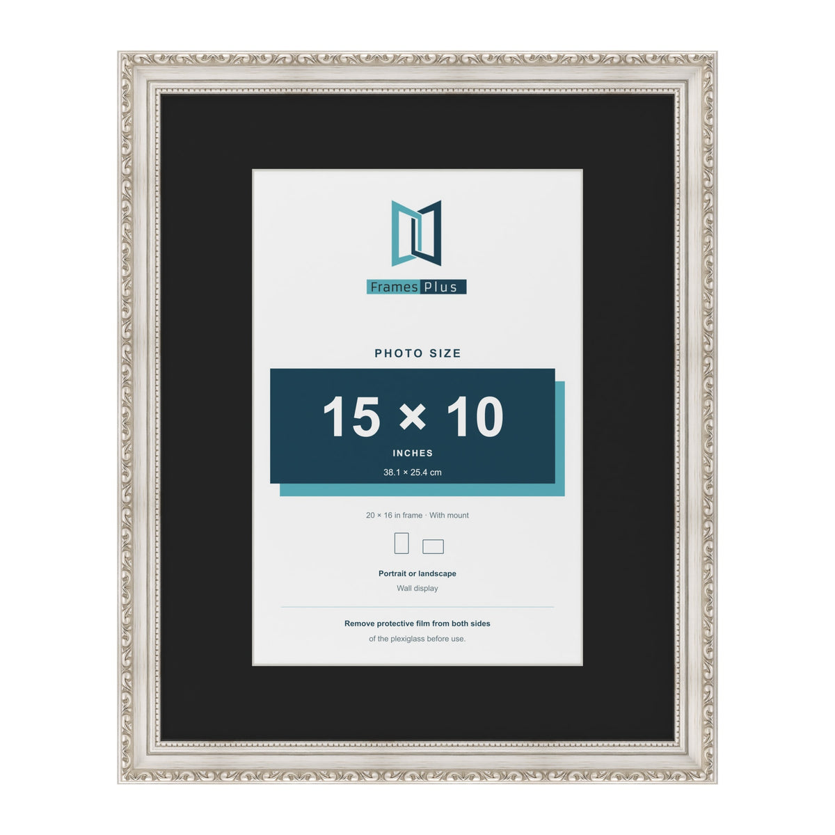 Louis Silver 20 x 16 inch picture frame with a black mount for a 15 x 10 inch photo