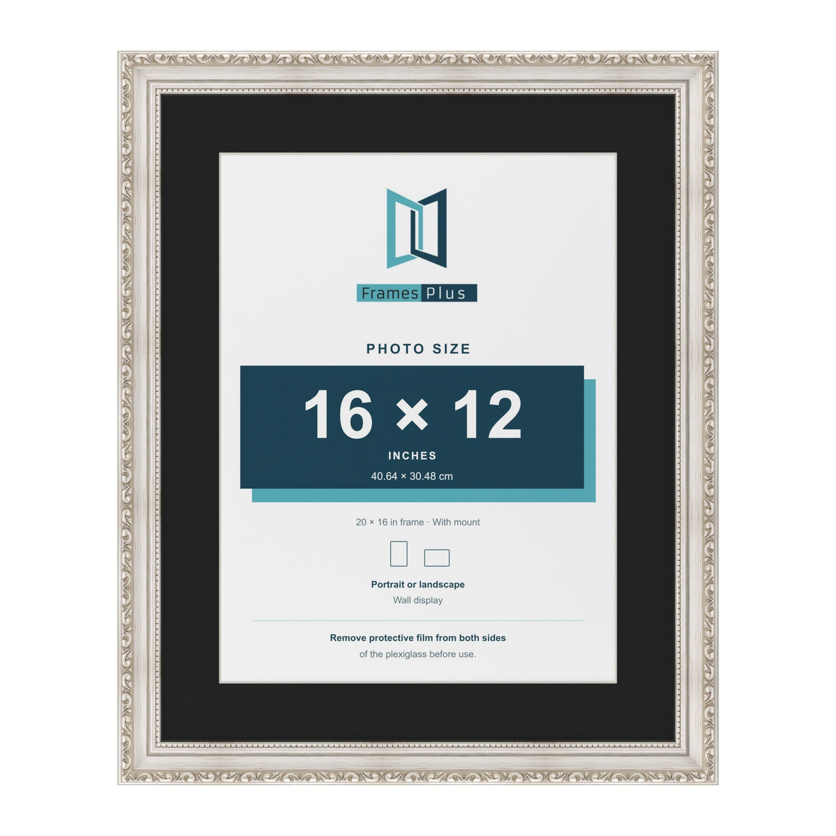 Louis Silver 20 x 16 inch picture frame with a black mount for a 16 x 12 inch photo