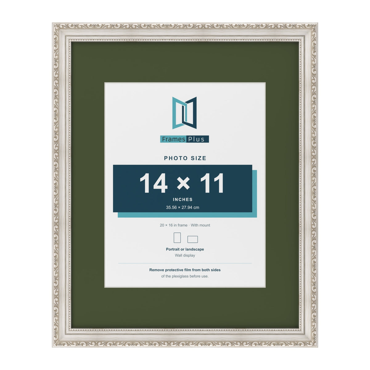 Louis Silver 20 x 16 inch picture frame with a green mount for a 14 x 11 inch photo