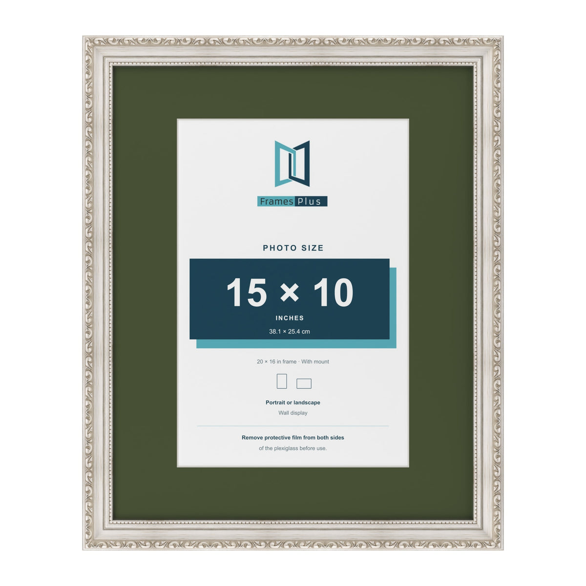 Louis Silver 20 x 16 inch picture frame with a green mount for a 15 x 10 inch photo