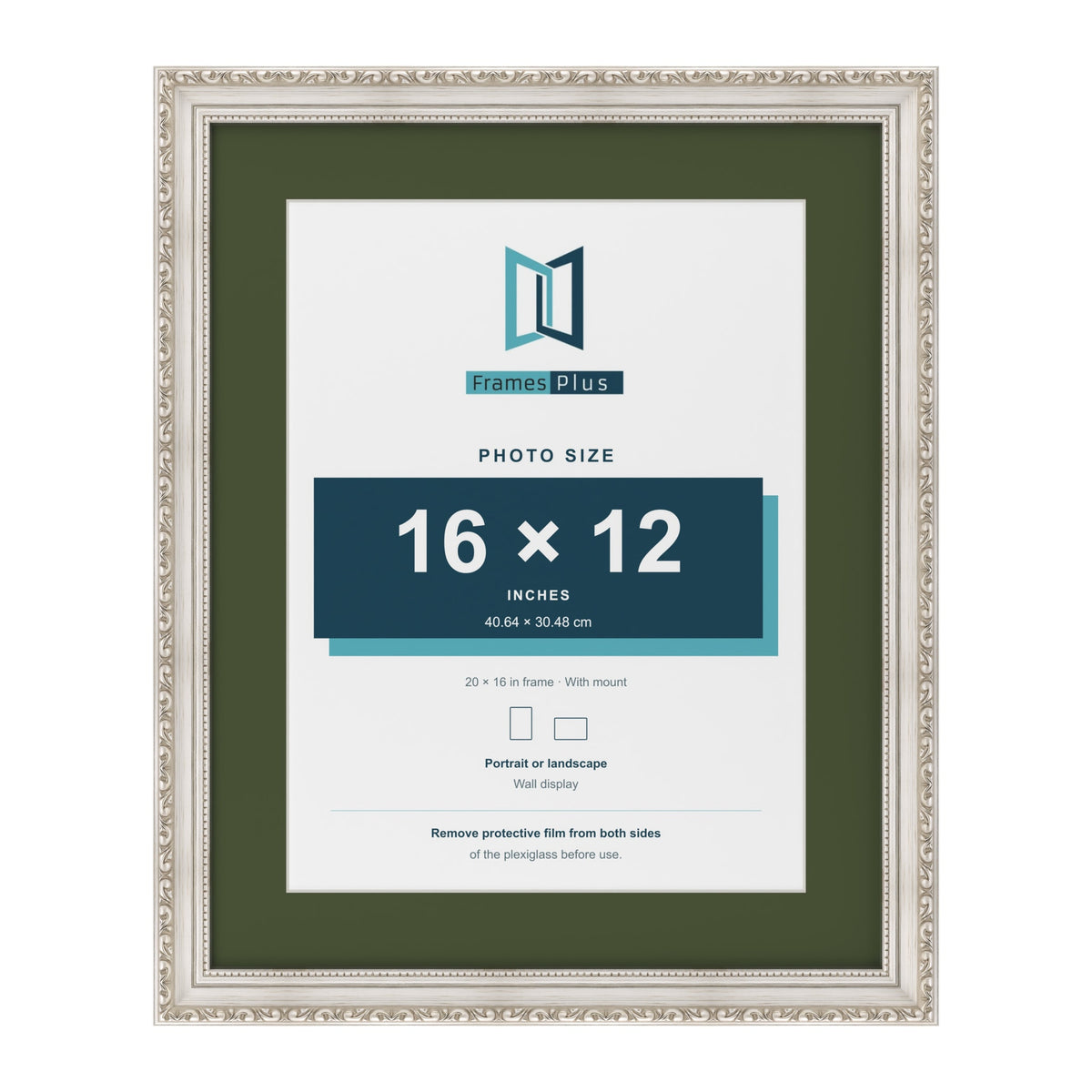 Louis Silver 20 x 16 inch picture frame with a green mount for a 16 x 12 inch photo