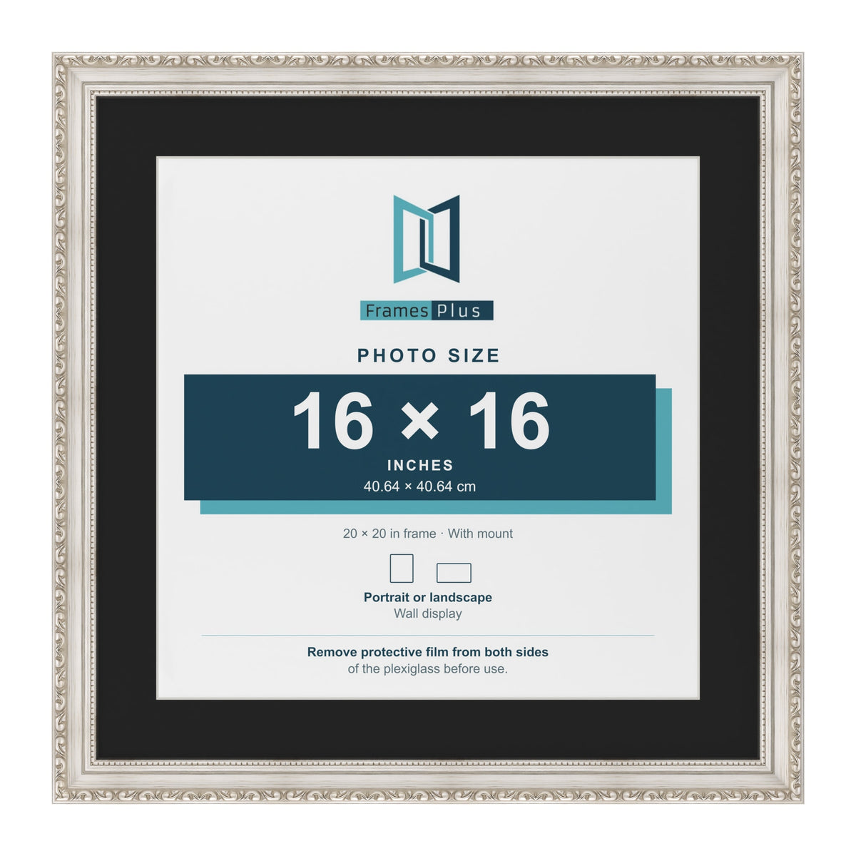 Louis Silver 20 x 20 inch picture frame with a black mount for a 16 x 16 inch photo