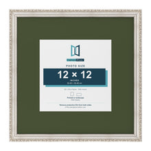 Louis Silver 20 x 20 inch picture frame with a green mount for a 12 x 12 inch photo