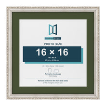 Louis Silver 20 x 20 inch picture frame with a green mount for a 16 x 16 inch photo