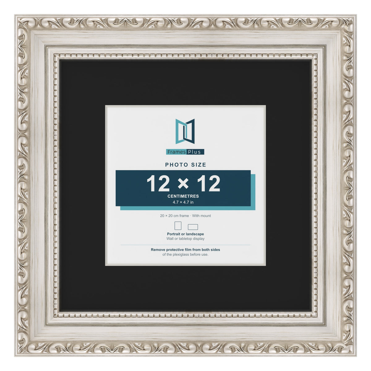 Louis Silver 20 x 20 cm picture frame with a black mount for a 12 x 12 cm photo