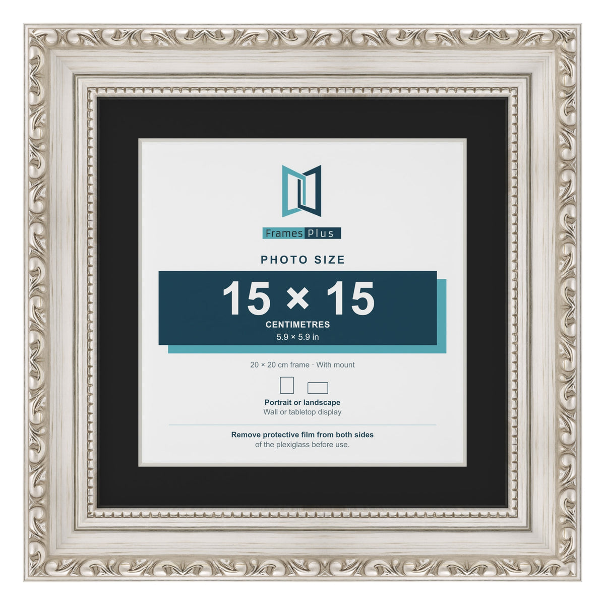 Louis Silver 20 x 20 cm picture frame with a black mount for a 15 x 15 cm photo