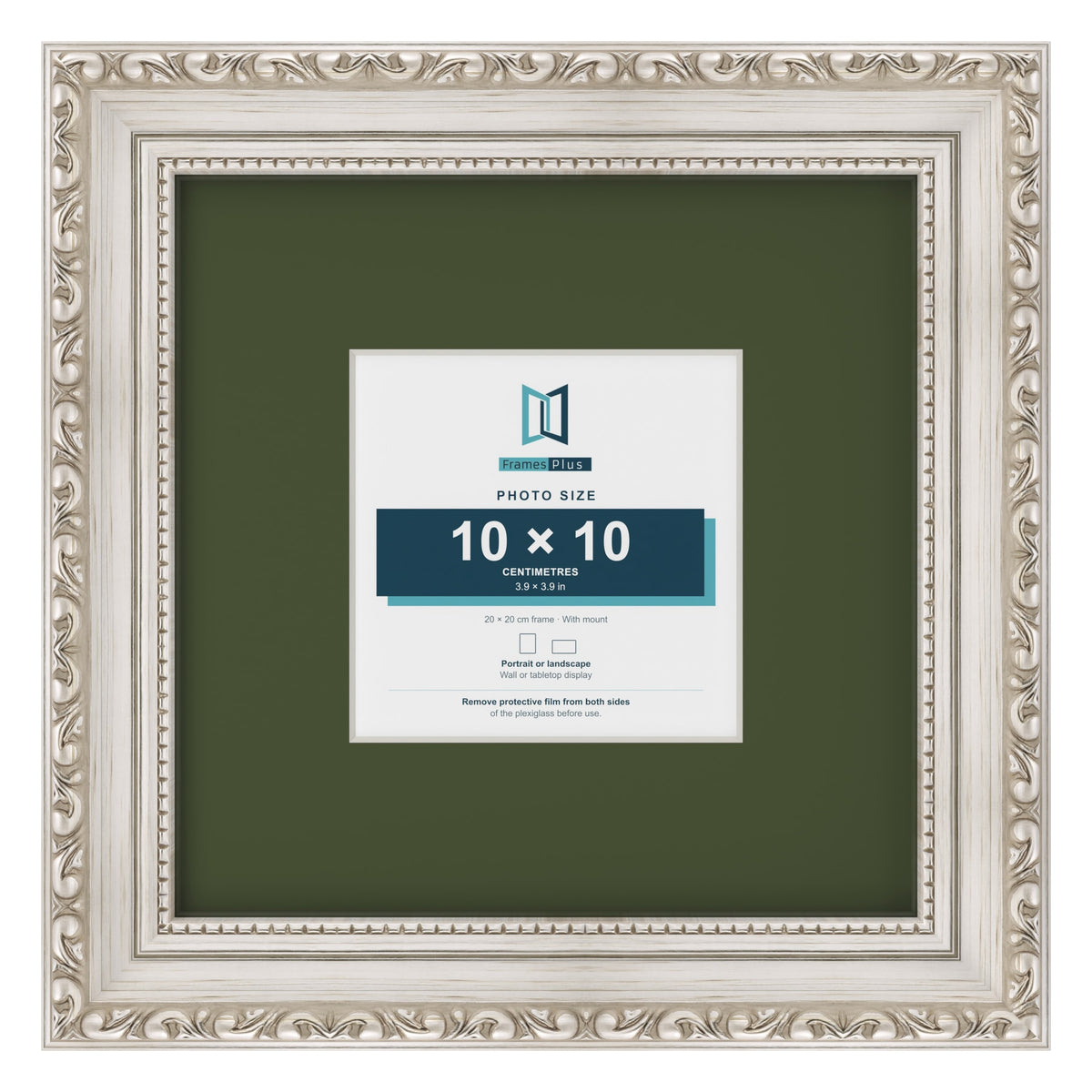 Louis Silver 20 x 20 cm picture frame with a green mount for a 10 x 10 cm photo