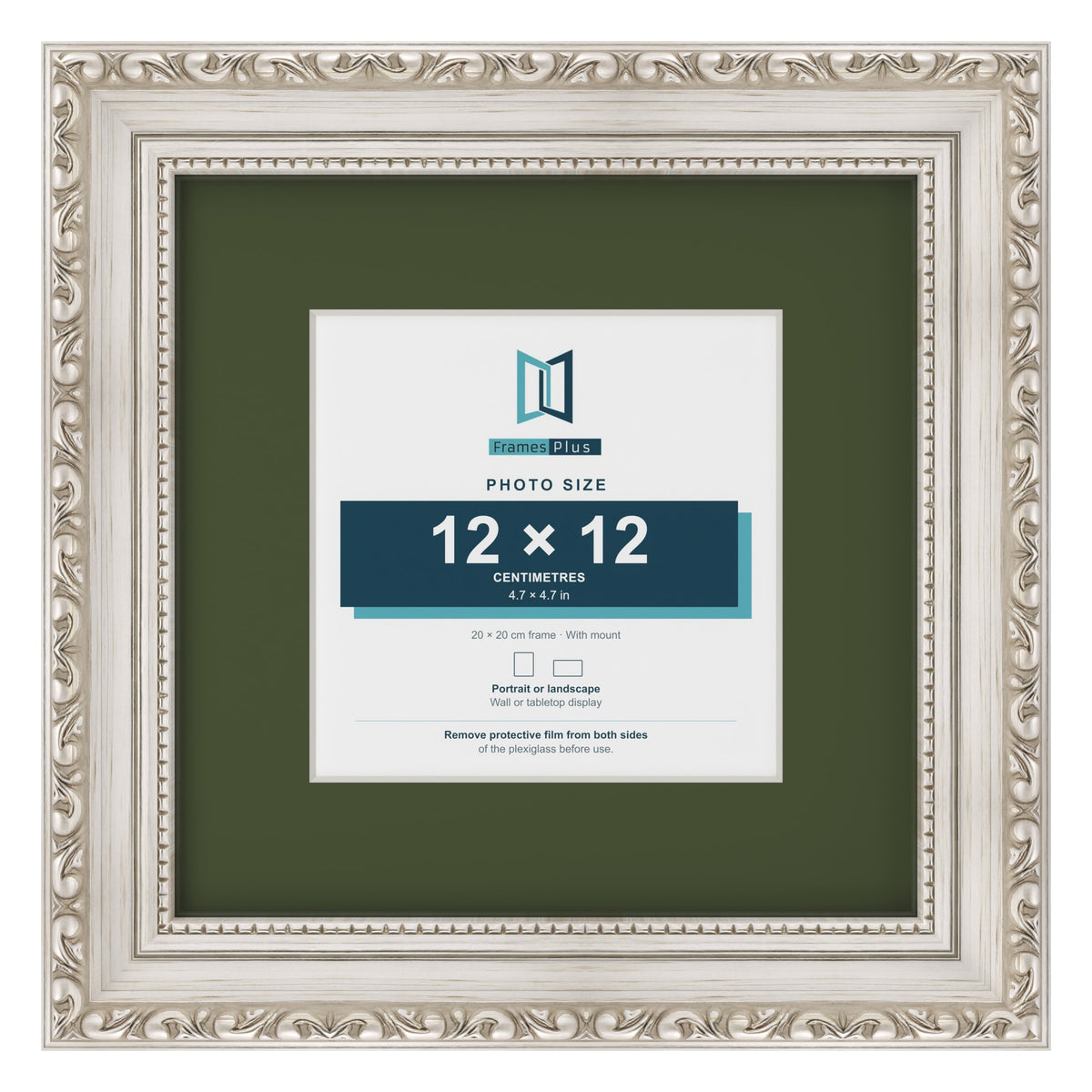 Louis Silver 20 x 20 cm picture frame with a green mount for a 12 x 12 cm photo