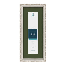 Louis Silver 20 x 8 inch picture frame with a green mount for a 16 x 4 inch photo