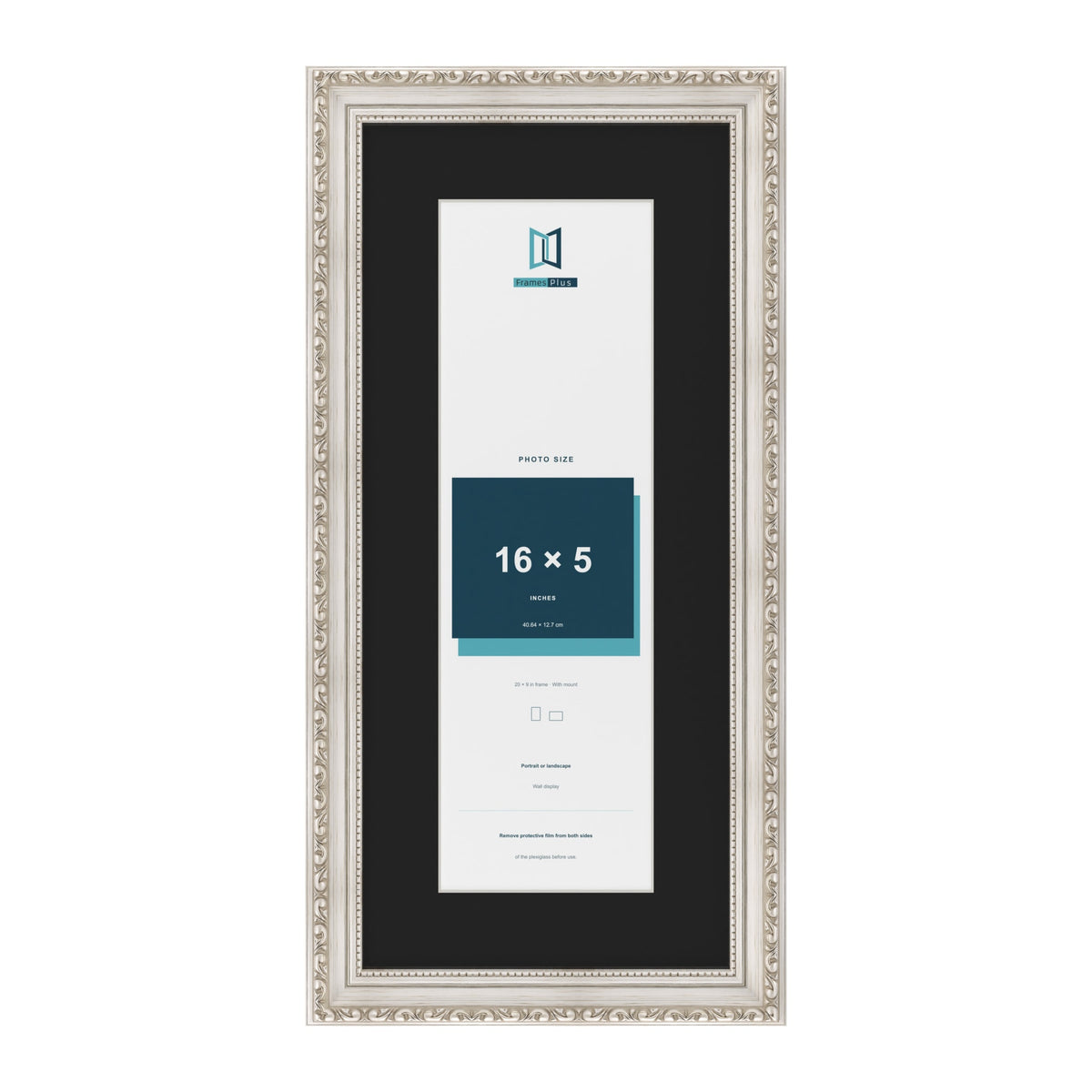 Louis Silver 20 x 9 inch picture frame with a black mount for a 16 x 5 inch photo
