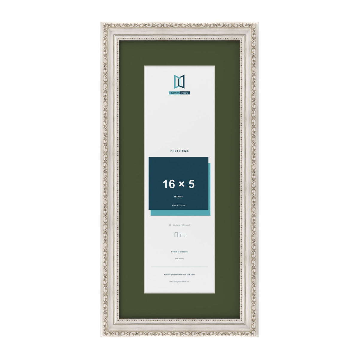 Louis Silver 20 x 9 inch picture frame with a green mount for a 16 x 5 inch photo
