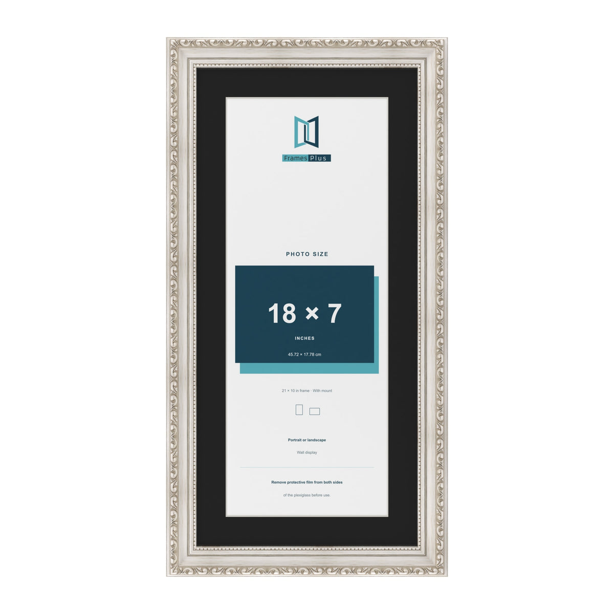 Louis Silver 21 x 10 inch picture frame with a black mount for an 18 x 7 inch photo