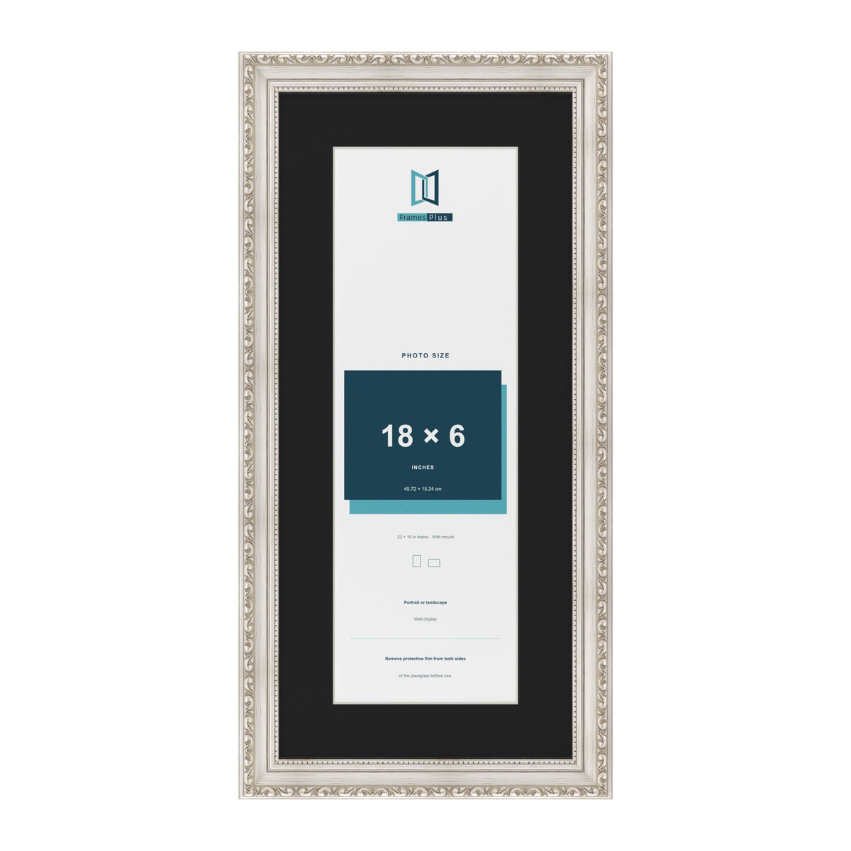 Louis Silver 22 x 10 inch picture frame with a black mount for an 18 x 6 inch photo