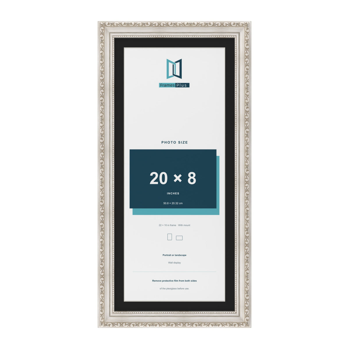 Louis Silver 22 x 10 inch picture frame with a black mount for a 20 x 8 inch photo