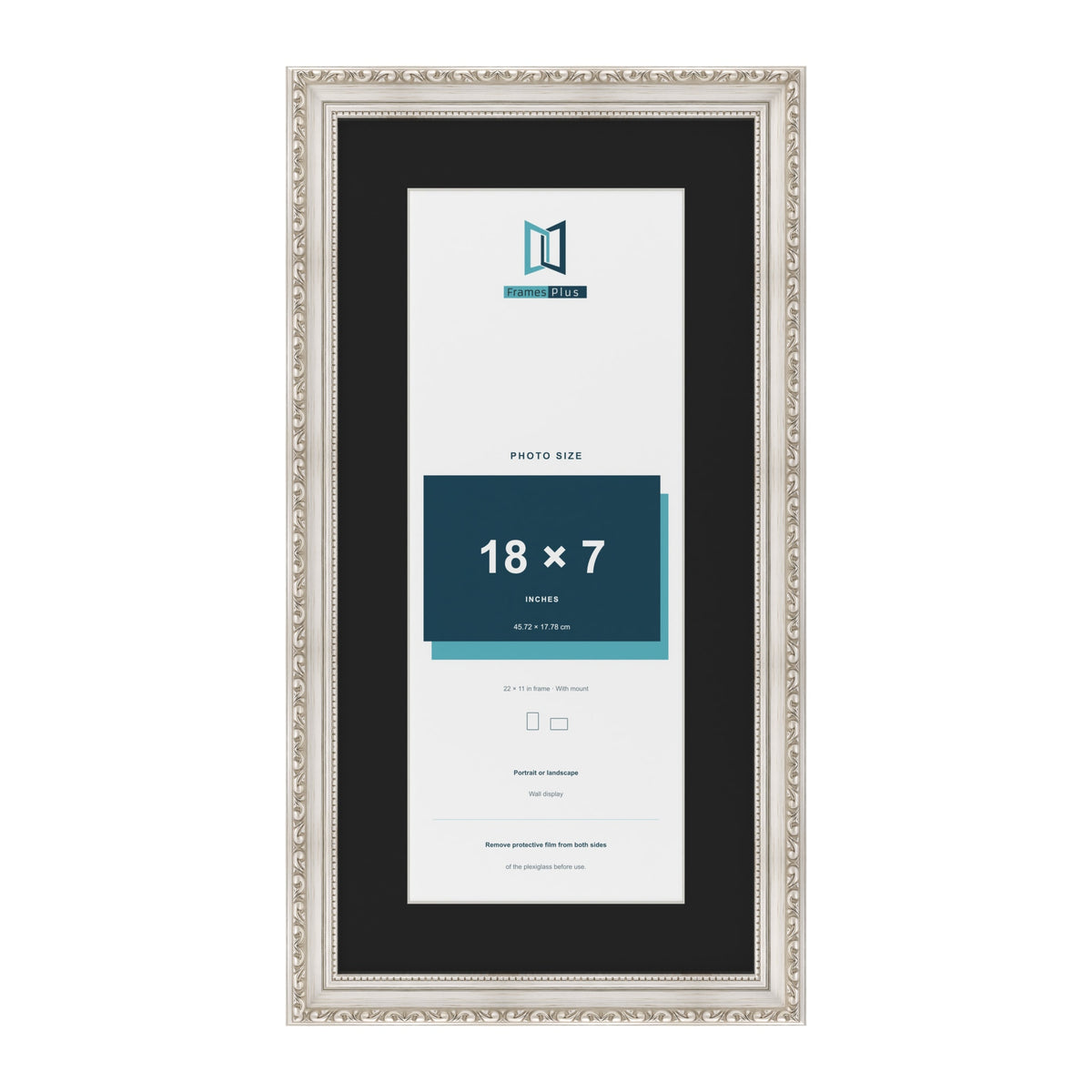 Louis Silver 22 x 11 inch picture frame with a black mount for an 18 x 7 inch photo