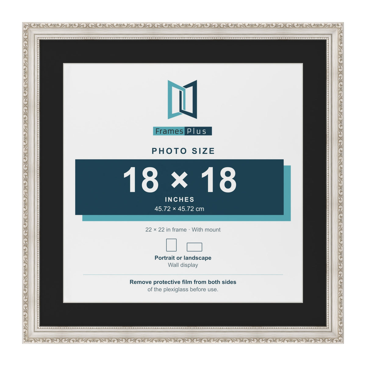 Louis Silver 22 x 22 inch picture frame with a black mount for an 18 x 18 inch photo