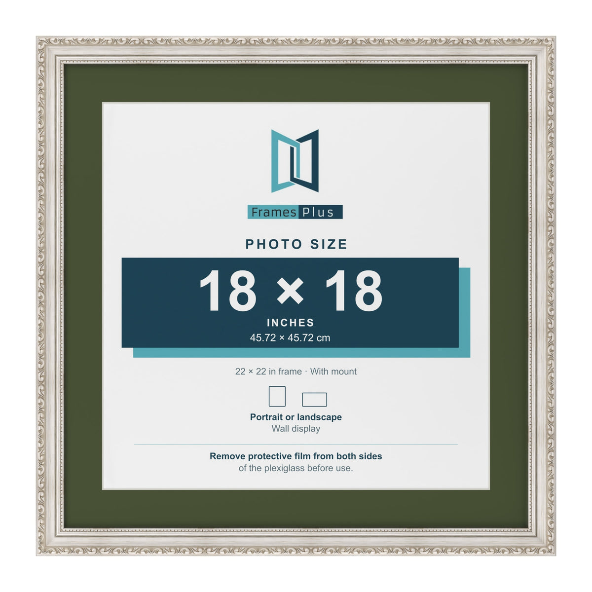 Louis Silver 22 x 22 inch picture frame with a green mount for an 18 x 18 inch photo
