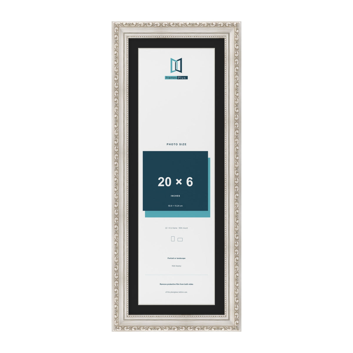 Louis Silver 22 x 8 inch picture frame with a black mount for a 20 x 6 inch photo