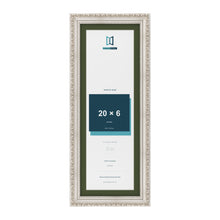 Louis Silver 22 x 8 inch picture frame with a green mount for a 20 x 6 inch photo