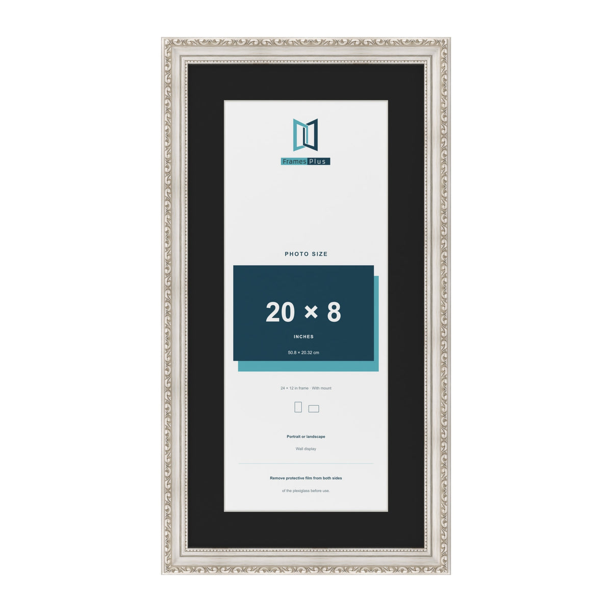 Louis Silver 24 x 12 inch picture frame with a black mount for a 20 x 8 inch photo