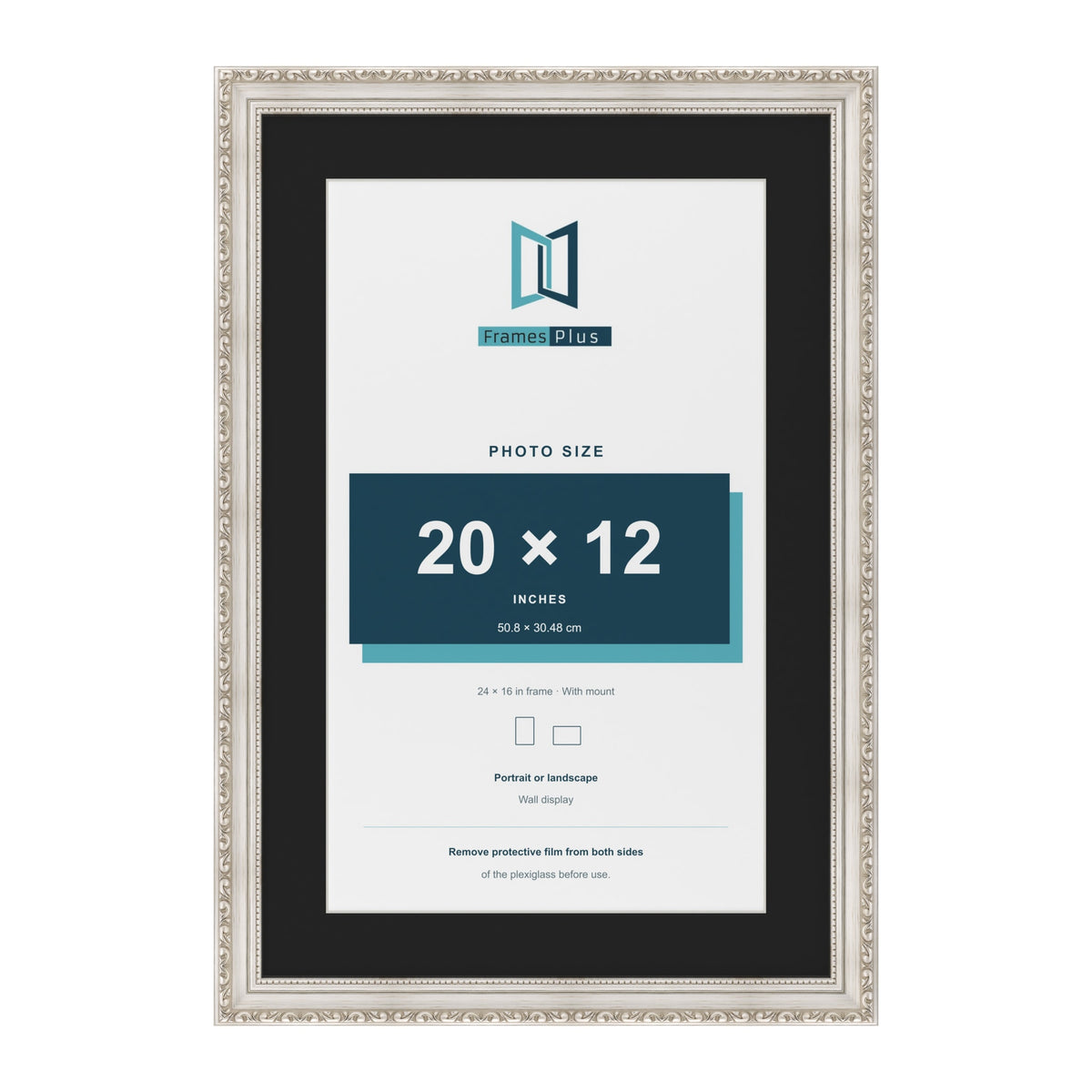 Louis Silver 24 x 16 inch picture frame with a black mount for a 20 x 12 inch photo