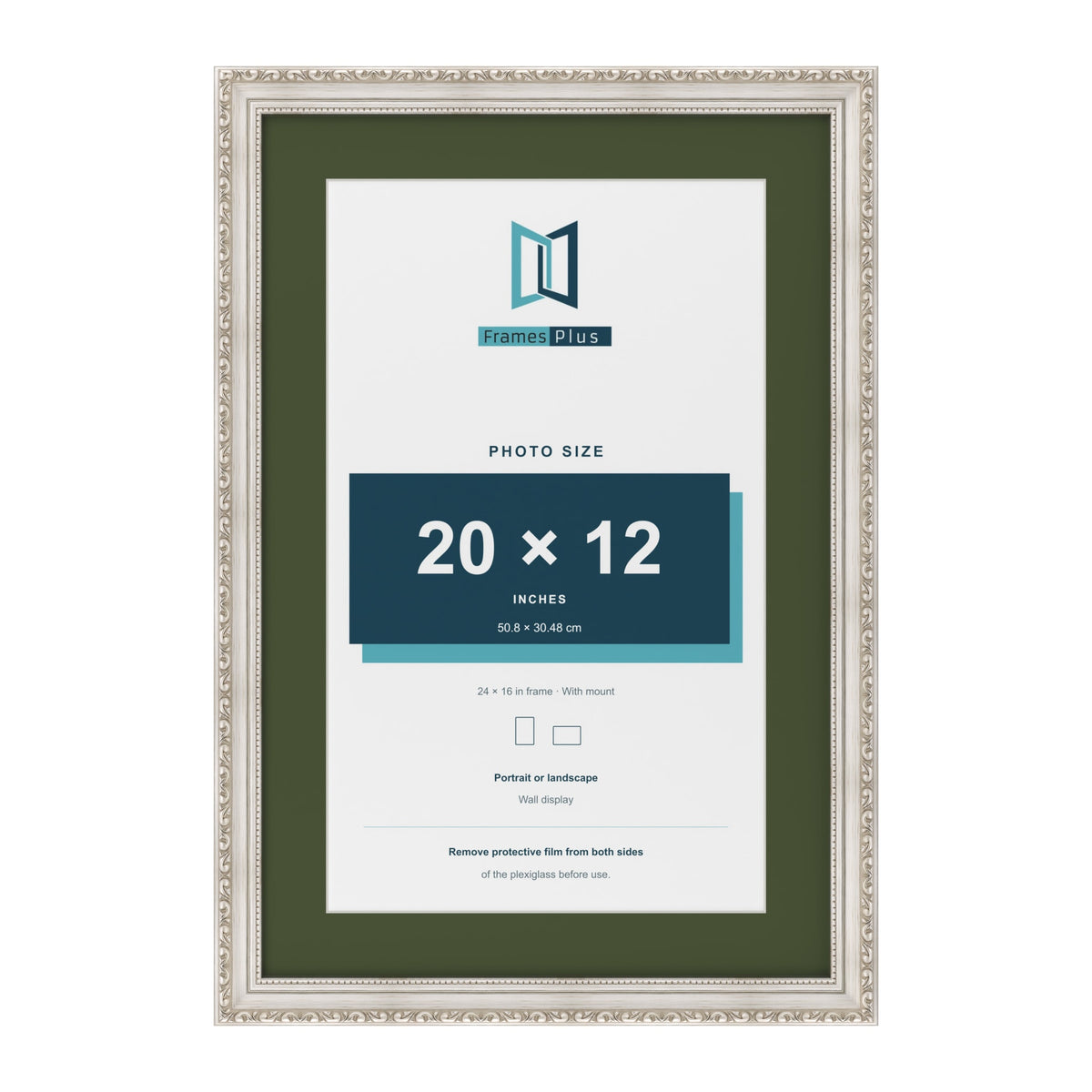 Louis Silver 24 x 16 inch picture frame with a green mount for a 20 x 12 inch photo