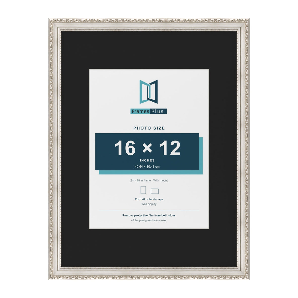 Louis Silver 24 x 18 inch picture frame with a black mount for a 16 x 12 inch photo