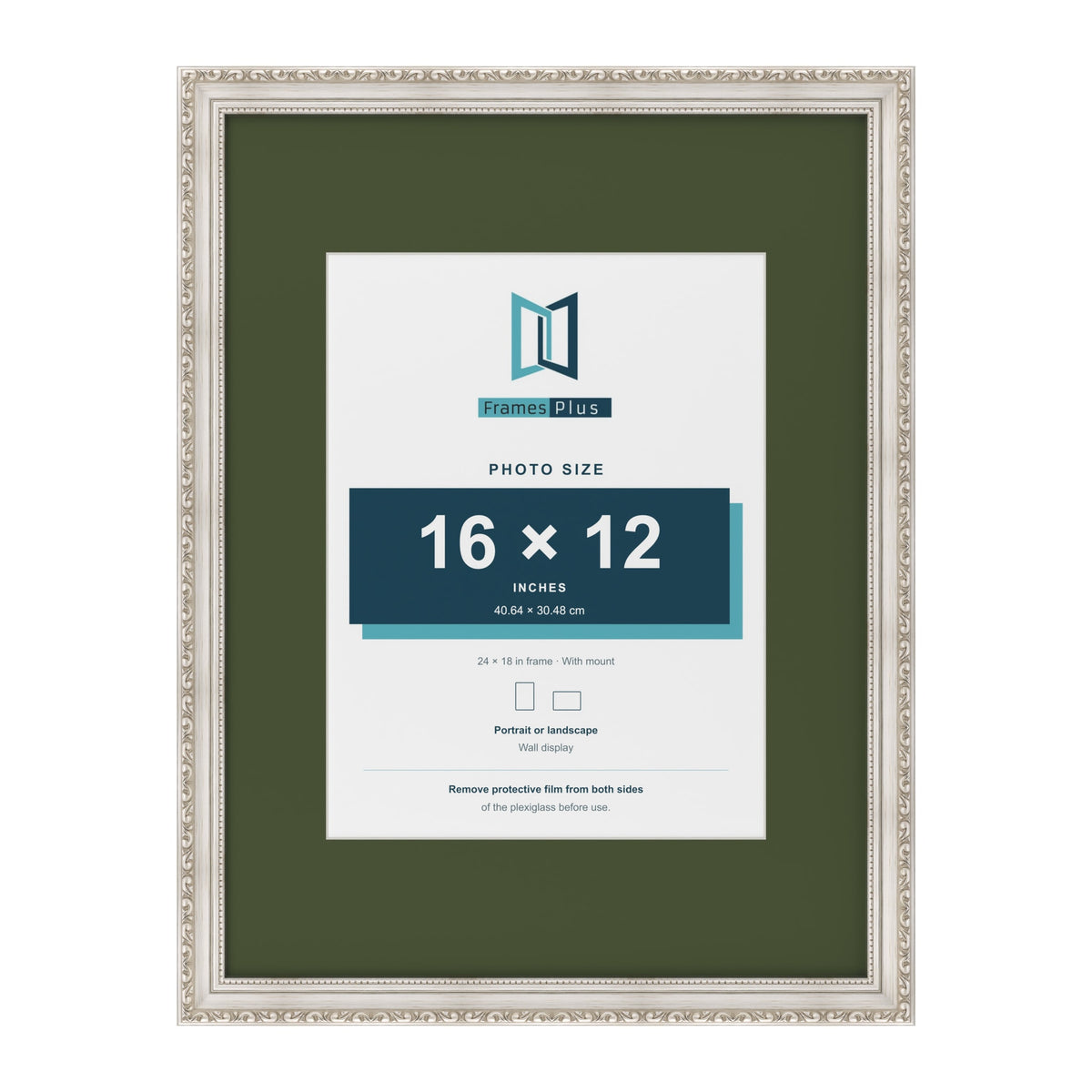 Louis Silver 24 x 18 inch picture frame with a green mount for a 16 x 12 inch photo