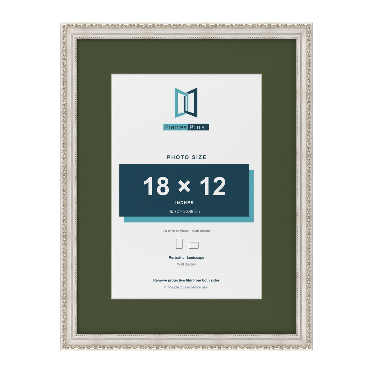 Louis Silver 24 x 18 inch picture frame with a green mount for an 18 x 12 inch photo