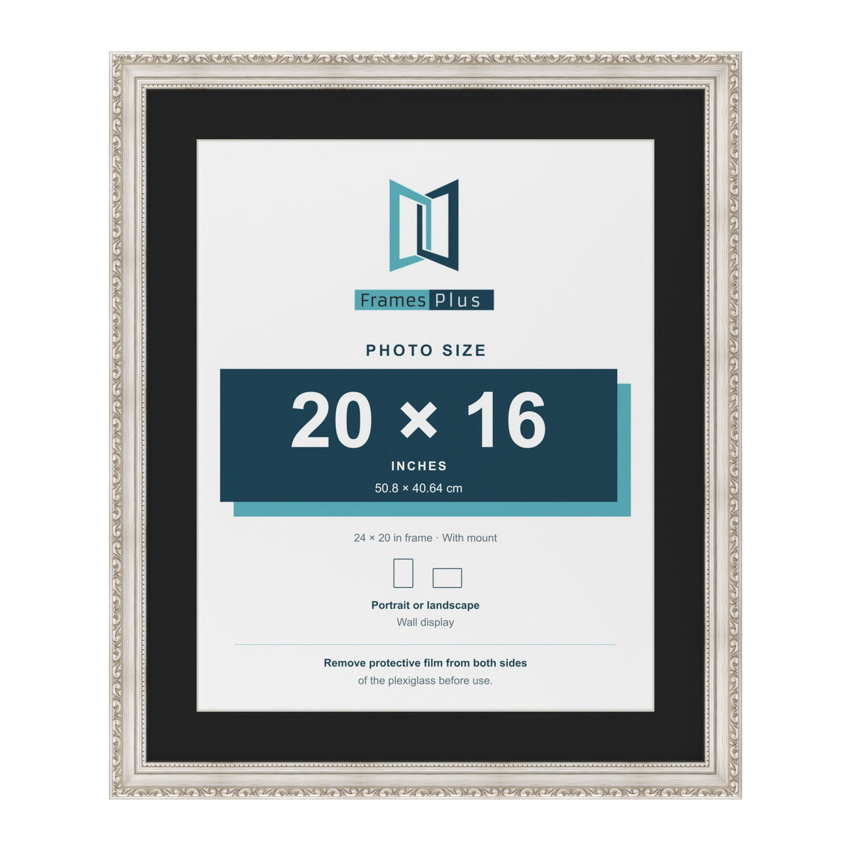 Louis Silver 24 x 20 inch picture frame with a black mount for a 20 x 16 inch photo