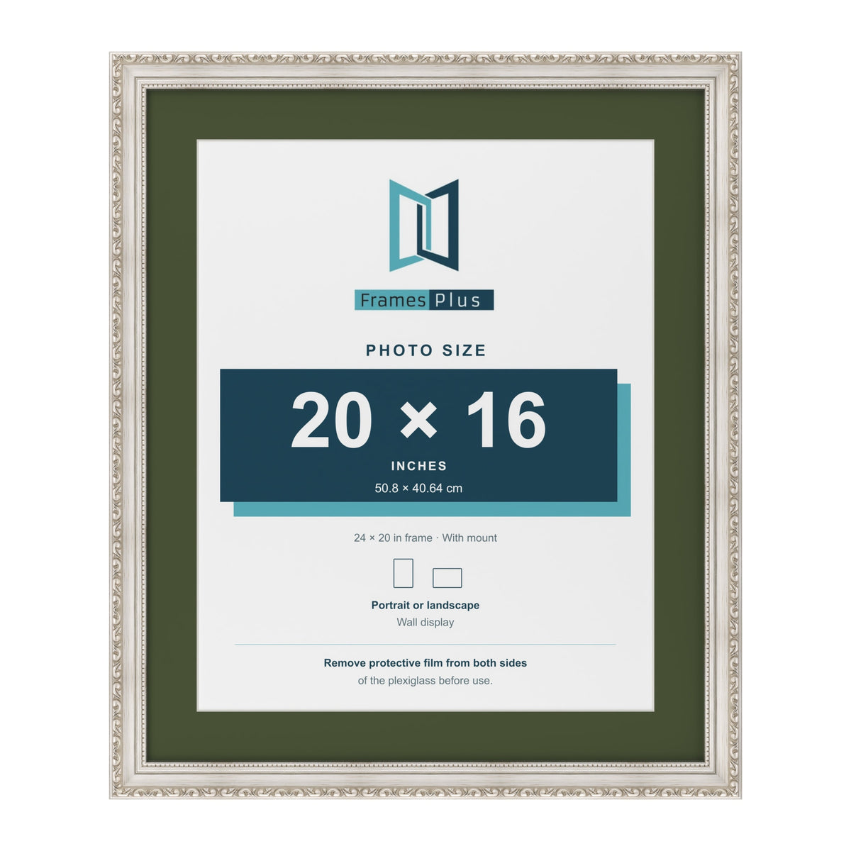 Louis Silver 24 x 20 inch picture frame with a green mount for a 20 x 16 inch photo