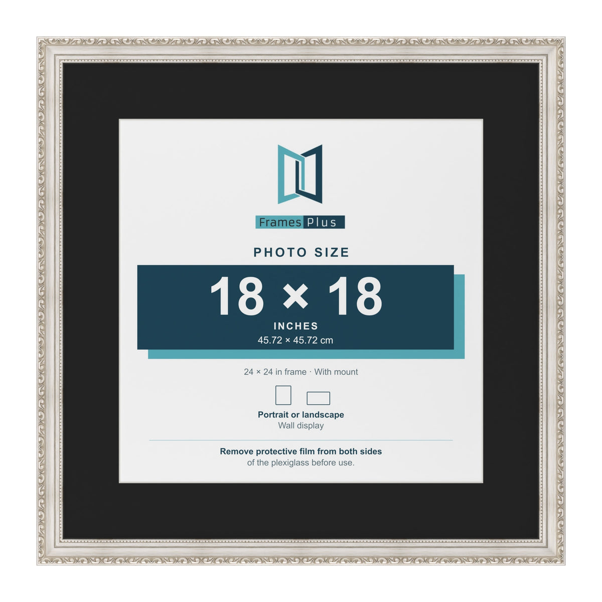 Louis Silver 24 x 24 inch picture frame with a black mount for an 18 x 18 inch photo
