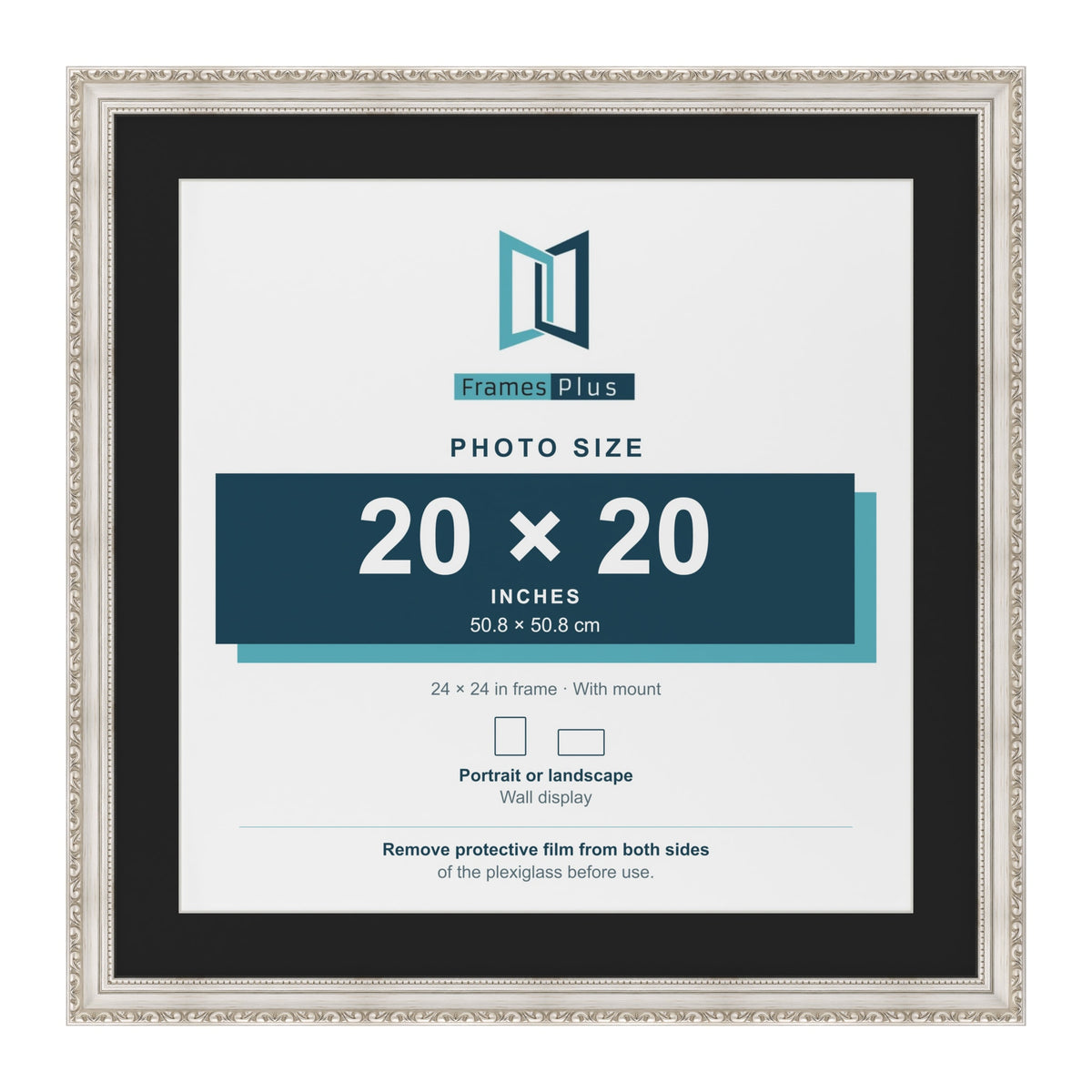Louis Silver 24 x 24 inch picture frame with a black mount for a 20 x 20 inch photo