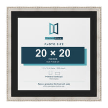 Louis Silver 24 x 24 inch picture frame with a black mount for a 20 x 20 inch photo