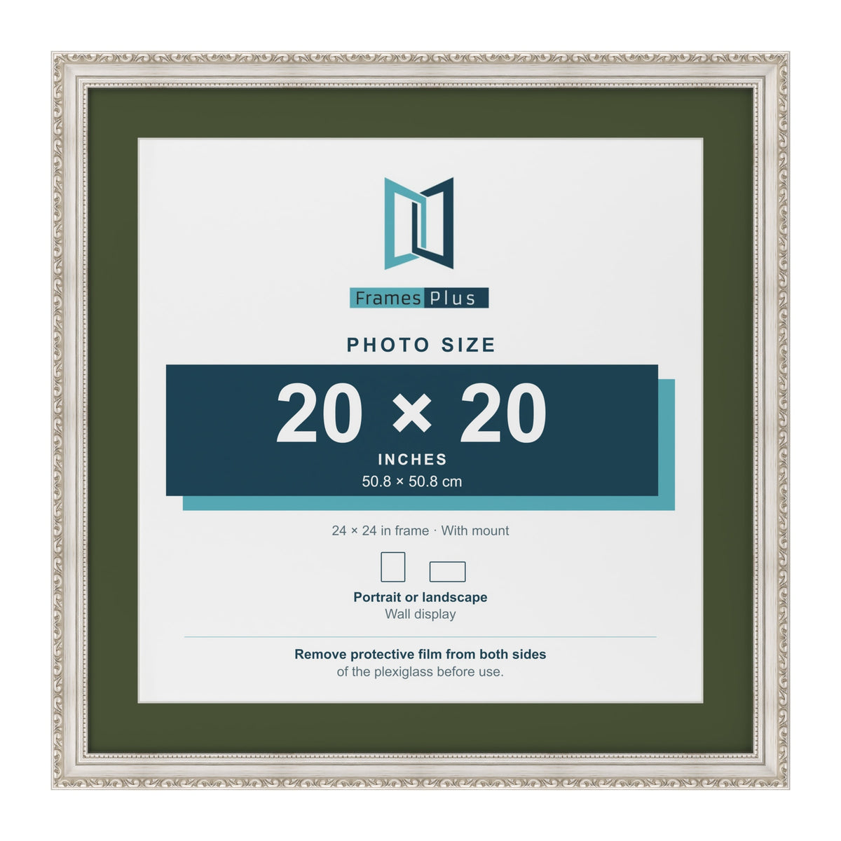 Louis Silver 24 x 24 inch picture frame with a green mount for a 20 x 20 inch photo