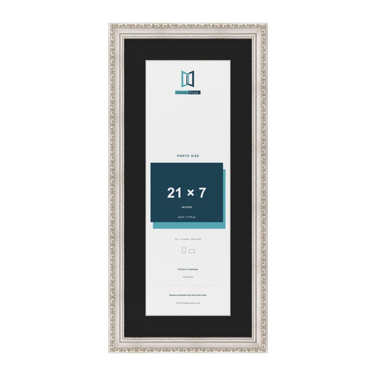Louis Silver 25 x 11 inch picture frame with a black mount for a 21 x 7 inch photo