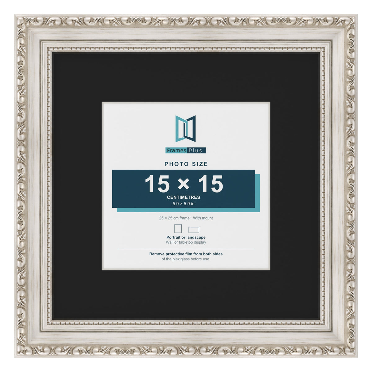Louis Silver 25 x 25 cm picture frame with a black mount for a 15 x 15 cm photo