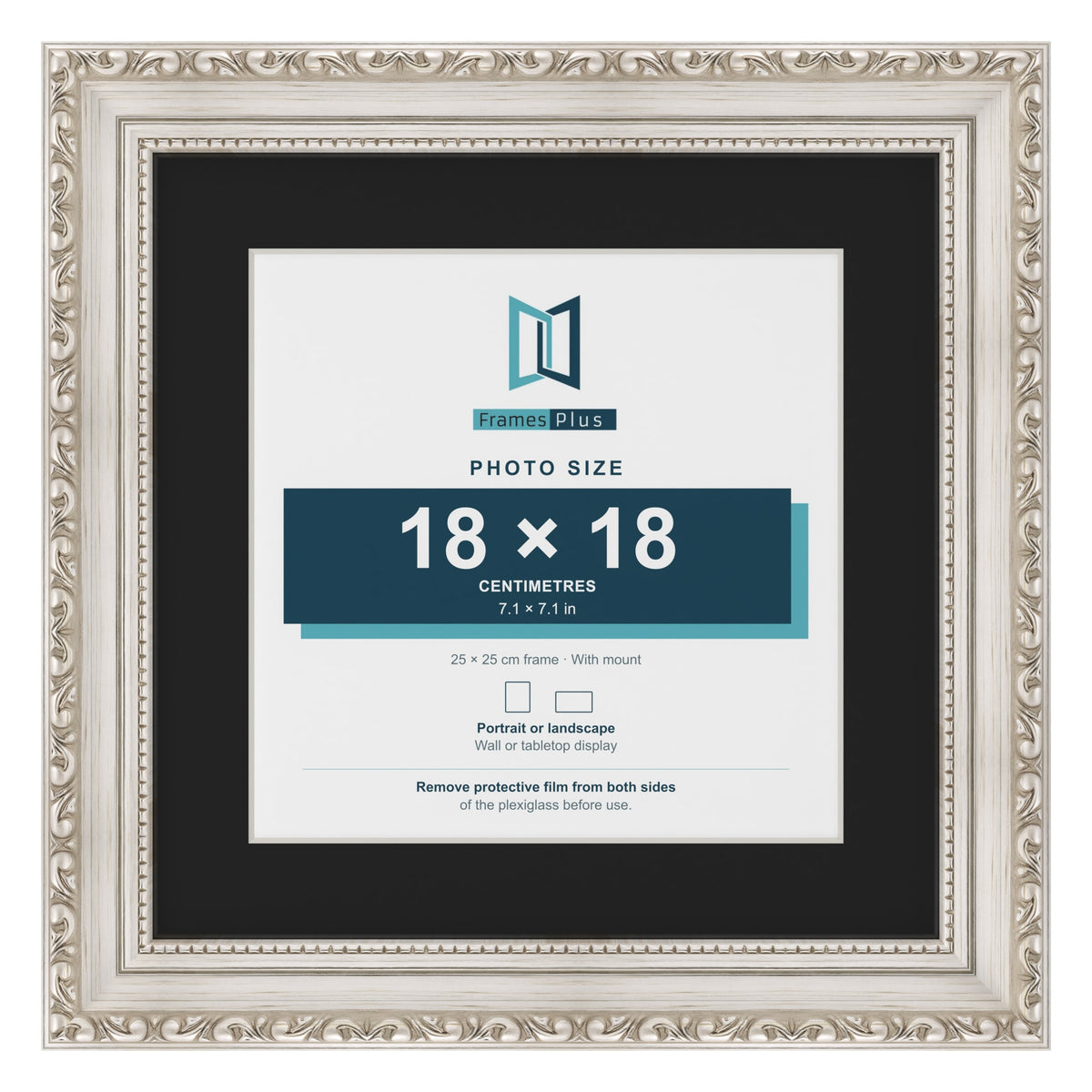 Louis Silver 25 x 25 cm picture frame with a black mount for an 18 x 18 cm photo