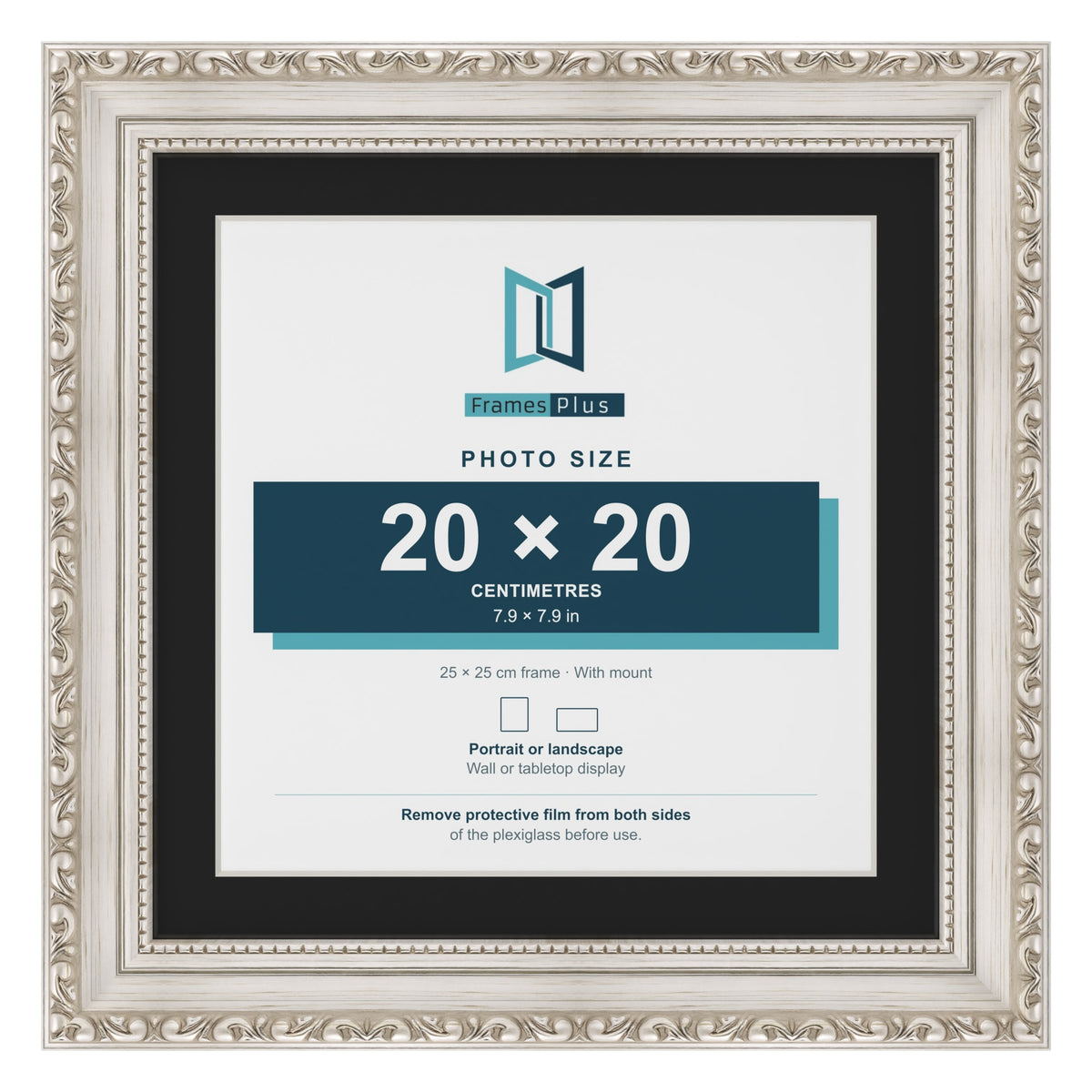 Louis Silver 25 x 25 cm picture frame with a black mount for a 20 x 20 cm photo