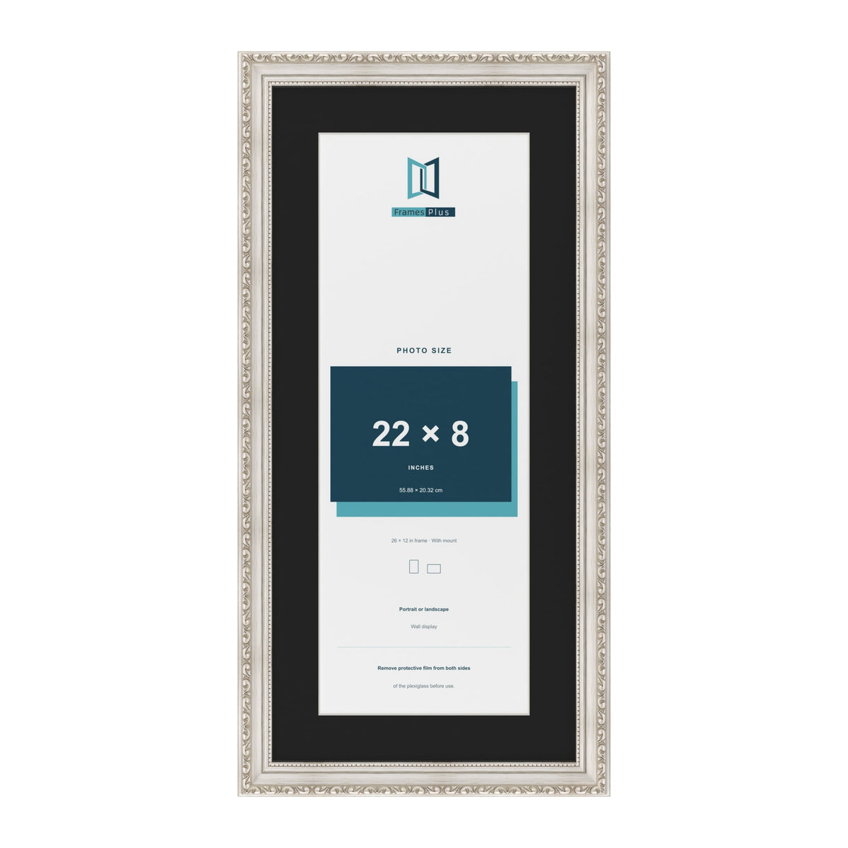 Louis Silver 26 x 12 inch picture frame with a black mount for a 22 x 8 inch photo