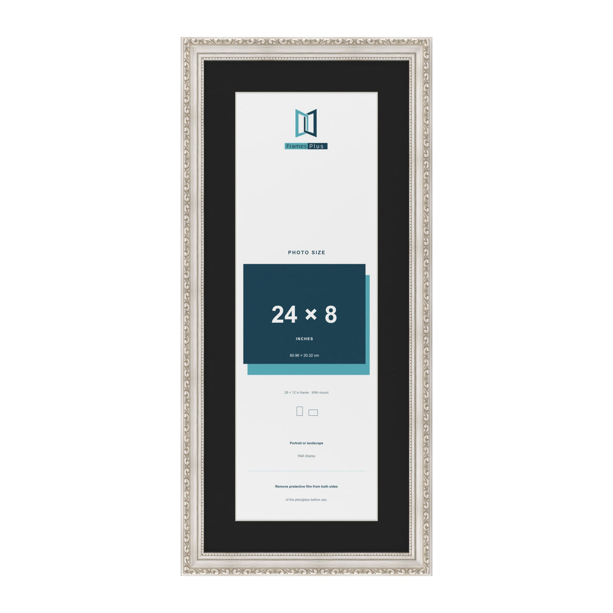 Louis Silver 28 x 12 inch picture frame with a black mount for a 24 x 8 inch photo