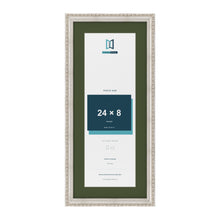 Louis Silver 28 x 12 inch picture frame with a green mount for a 24 x 8 inch photo