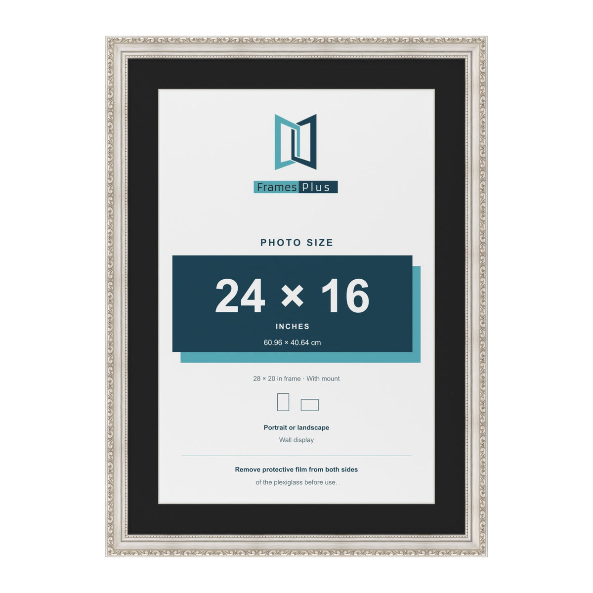 Louis Silver 28 x 20 inch picture frame with a black mount for a 24 x 16 inch photo