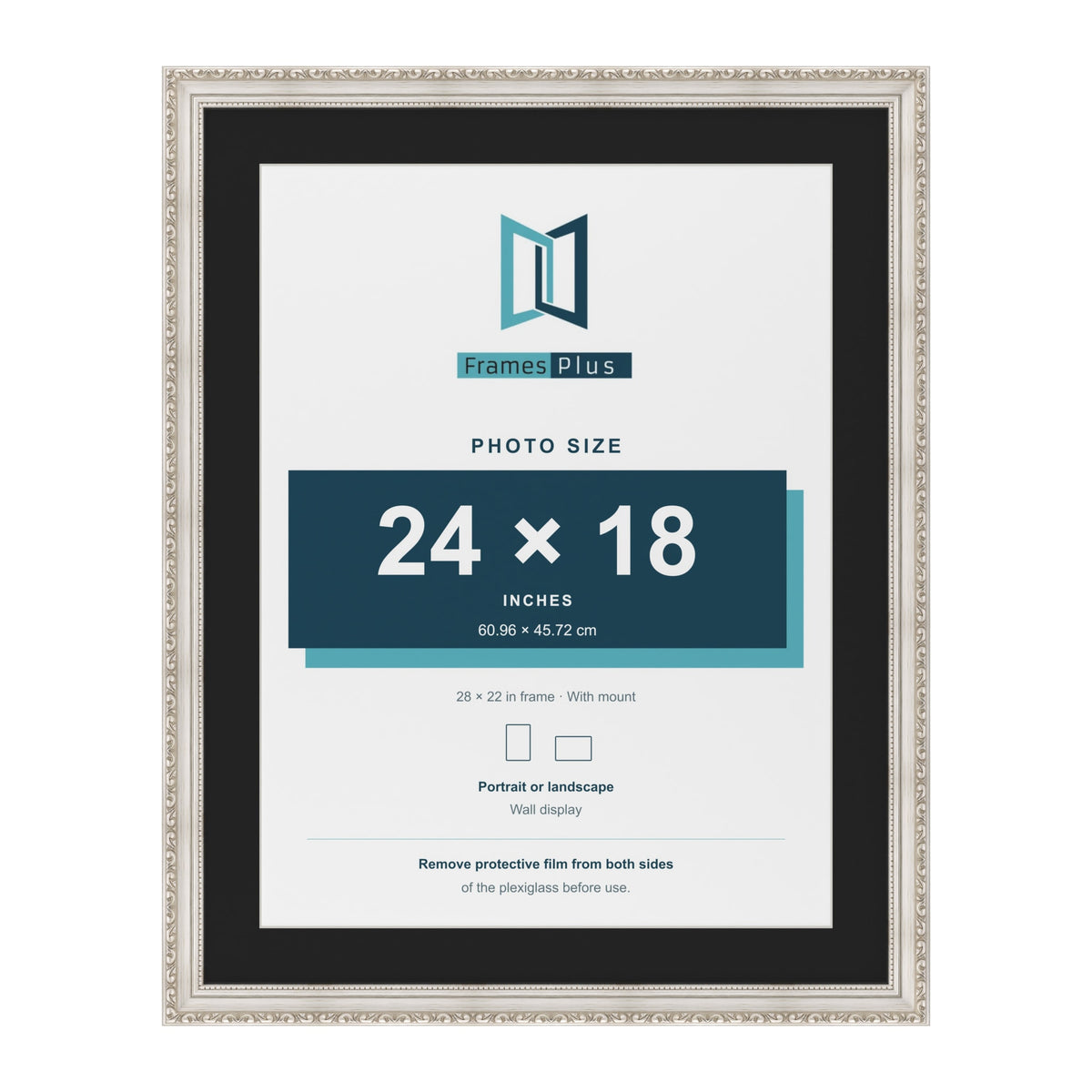 Louis Silver 28 x 22 inch picture frame with a black mount for a 24 x 18 inch photo