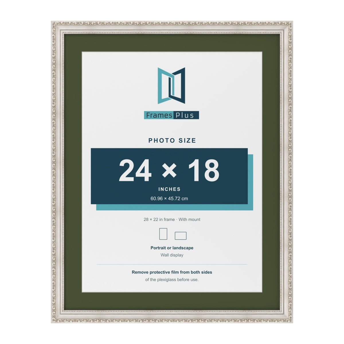 Louis Silver 28 x 22 inch picture frame with a green mount for a 24 x 18 inch photo