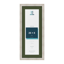 Louis Silver 30 x 12 inch picture frame with a green mount for a 26 x 8 inch photo
