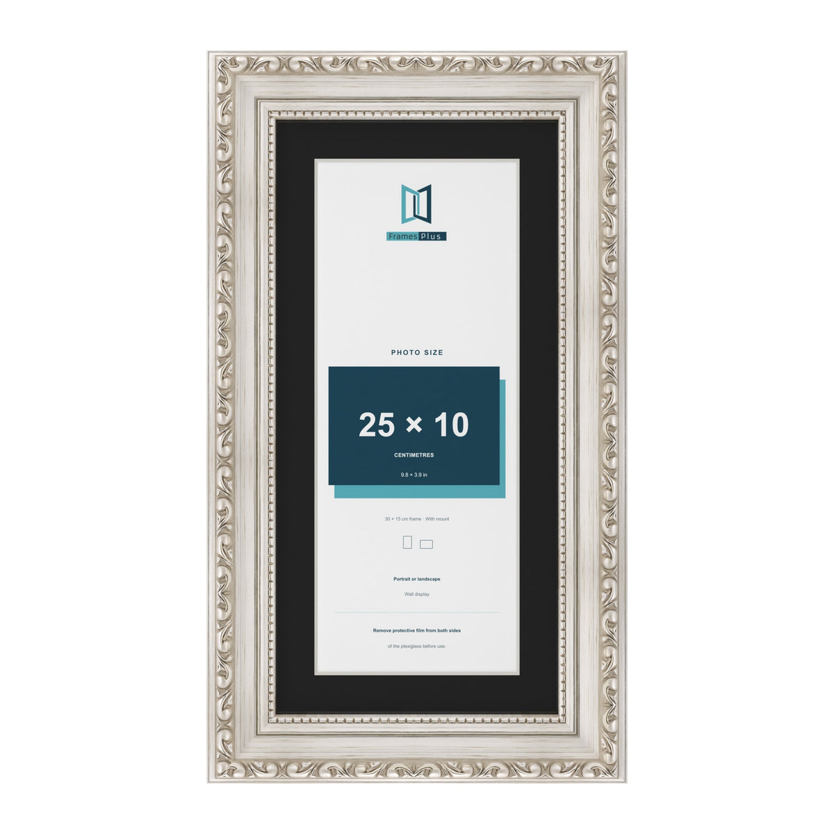 Louis Silver 30 x 15 cm picture frame with a black mount for a 25 x 10 cm photo