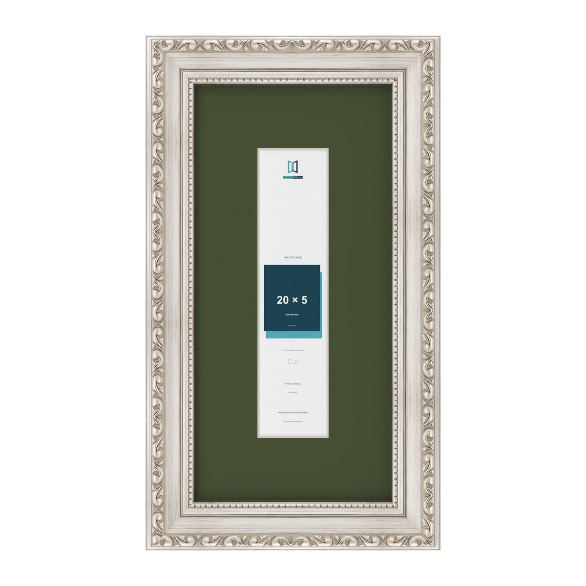 Louis Silver 30 x 15 cm picture frame with a green mount for a 20 x 5 cm photo